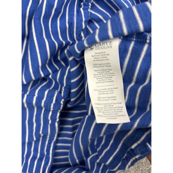 Carve Designs Shirt Womens Small Blue White Stripe Long Sleeve Drawstring Pocket - Picture 6 of 7